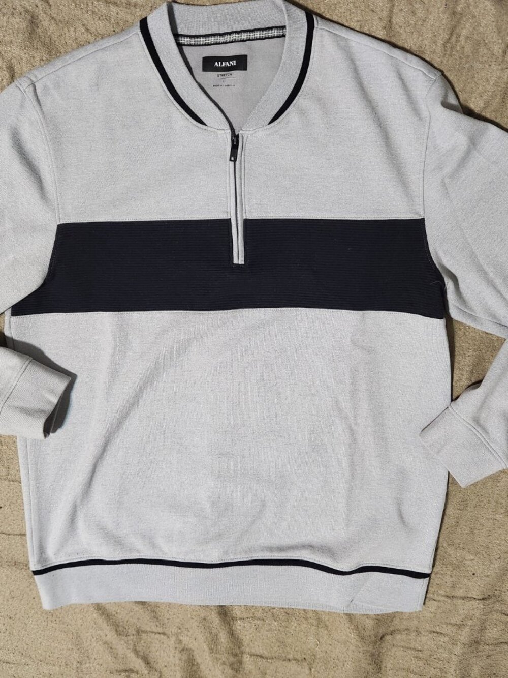 New Alfani Men's Gray Heather Baseball Collar 1/4 Zip Sweatshirt